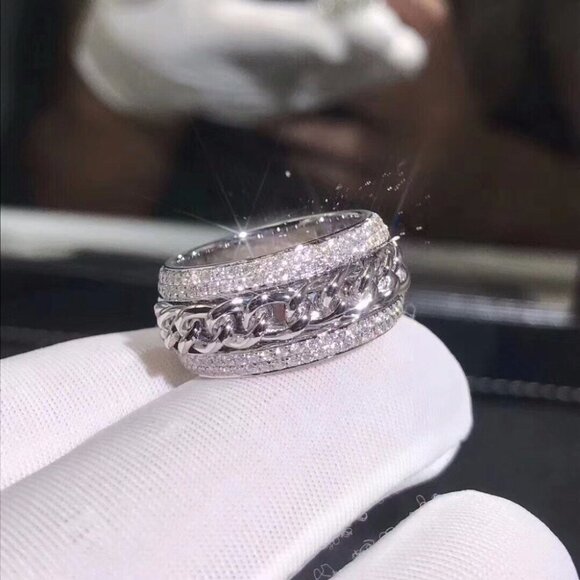 💍925 Silver Plated Three  Promise Anillos Fashio Luxury Eternity Ring,UNVN12296 - Picture 5 of 6